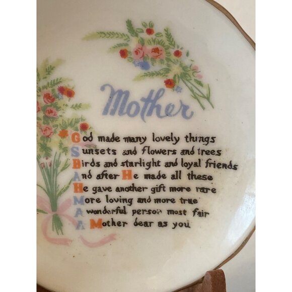 Mini Ceramic Teacup Saucer Plate Plastic Stand Mother Poem Decorative Vintage - Picture 3 of 12